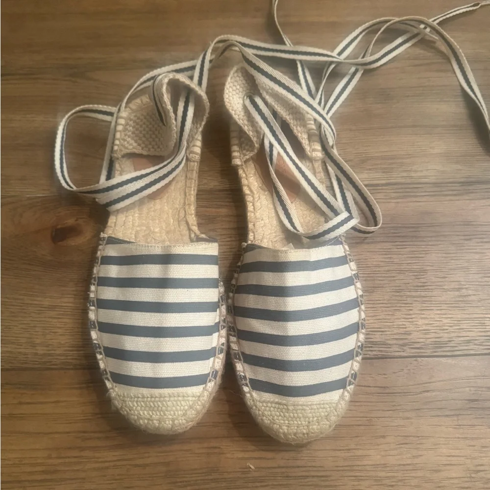 J.Crew D’Orsay Espadrille Women’s Stripe Lace Up Sandal Navy Cream Size 8